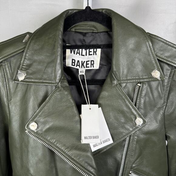 Walter Baker NEW 100% Lamb Leather Olive Biker Full Zip Jacket Ladies XS - Picture 3 of 13